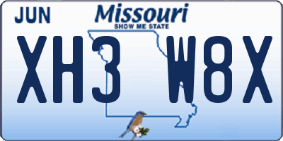 MO license plate XH3W8X