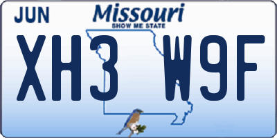 MO license plate XH3W9F