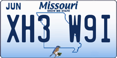 MO license plate XH3W9I
