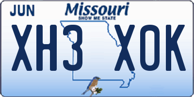 MO license plate XH3X0K