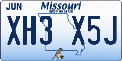 MO license plate XH3X5J