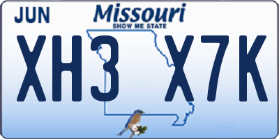 MO license plate XH3X7K