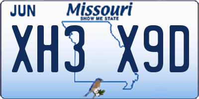 MO license plate XH3X9D