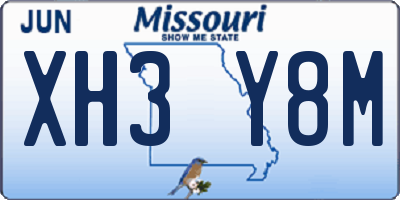 MO license plate XH3Y8M