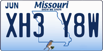 MO license plate XH3Y8W