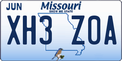 MO license plate XH3Z0A