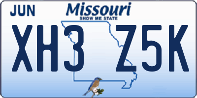 MO license plate XH3Z5K