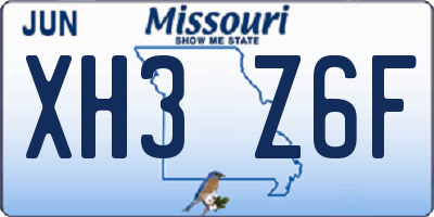 MO license plate XH3Z6F