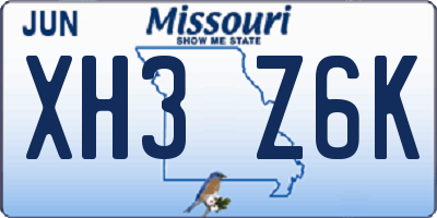 MO license plate XH3Z6K