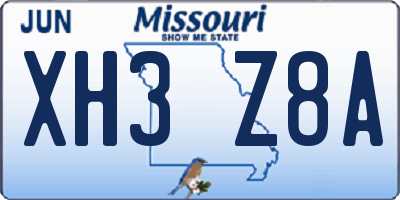 MO license plate XH3Z8A