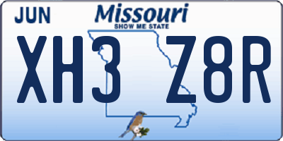 MO license plate XH3Z8R