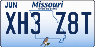 MO license plate XH3Z8T