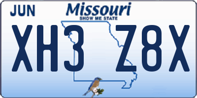 MO license plate XH3Z8X