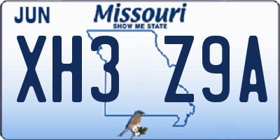 MO license plate XH3Z9A