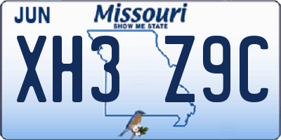 MO license plate XH3Z9C
