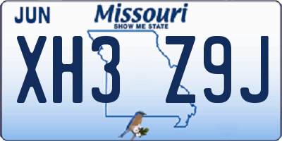 MO license plate XH3Z9J