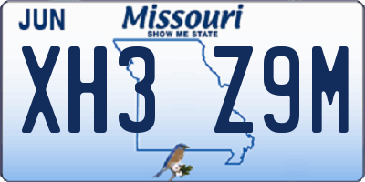 MO license plate XH3Z9M