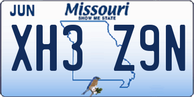 MO license plate XH3Z9N
