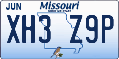 MO license plate XH3Z9P