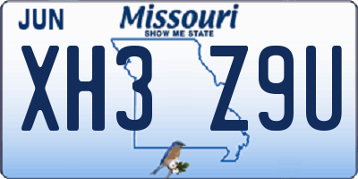 MO license plate XH3Z9U