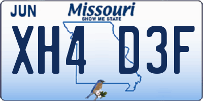 MO license plate XH4D3F