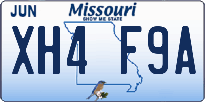 MO license plate XH4F9A