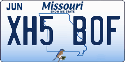 MO license plate XH5B0F