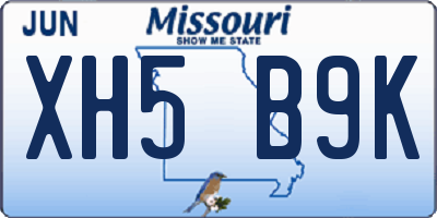 MO license plate XH5B9K