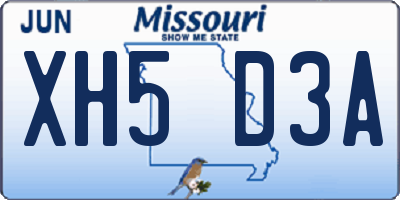 MO license plate XH5D3A