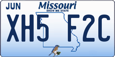 MO license plate XH5F2C