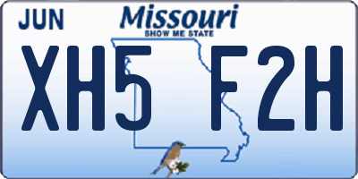 MO license plate XH5F2H