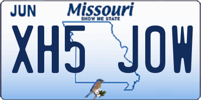 MO license plate XH5J0W