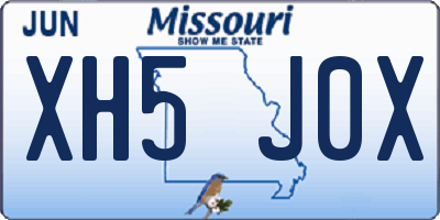 MO license plate XH5J0X