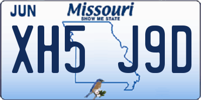 MO license plate XH5J9D