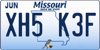 MO license plate XH5K3F