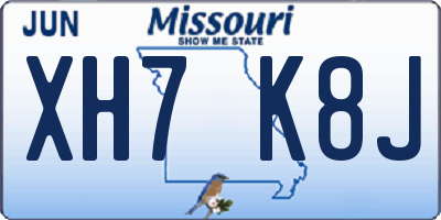 MO license plate XH7K8J