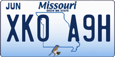 MO license plate XK0A9H