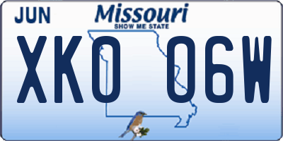 MO license plate XK0O6W