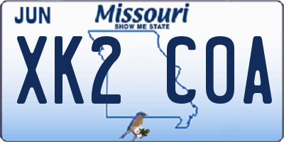 MO license plate XK2C0A