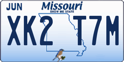 MO license plate XK2T7M