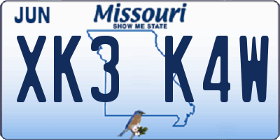 MO license plate XK3K4W