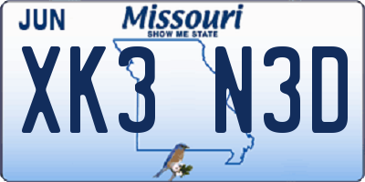 MO license plate XK3N3D