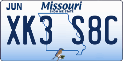 MO license plate XK3S8C