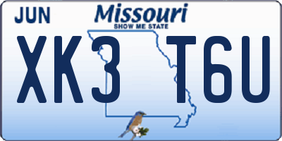 MO license plate XK3T6U