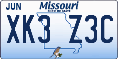 MO license plate XK3Z3C