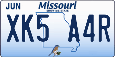 MO license plate XK5A4R