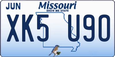 MO license plate XK5U9O
