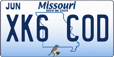 MO license plate XK6C0D