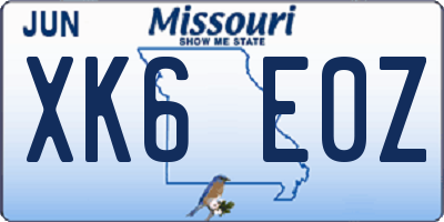 MO license plate XK6E0Z
