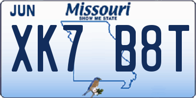 MO license plate XK7B8T